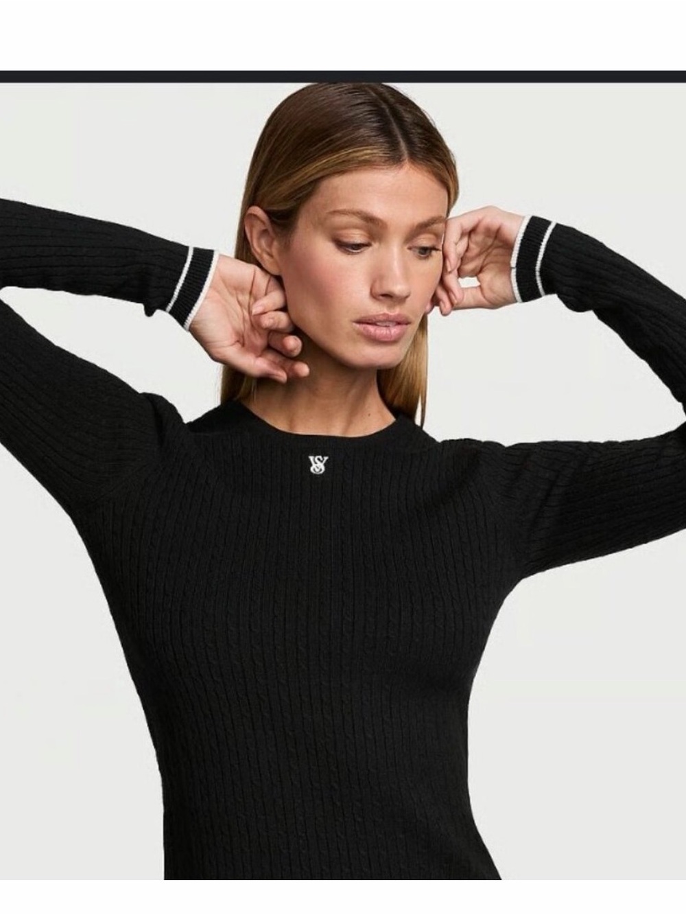 Victoria's Secret luxe cable-knit crewneck and pant set black size Small